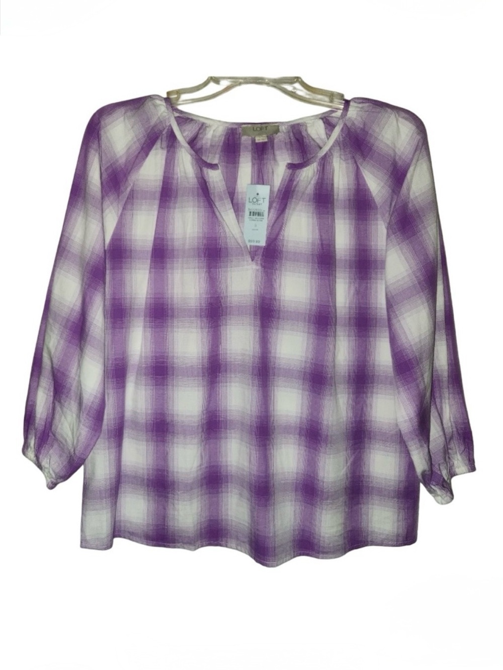 NWT LOFT Outlet Purple Plaid Blouse size 4P
